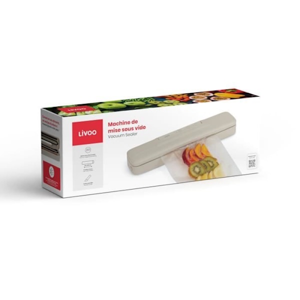 Vakuumförpackningsmaskin - LIVOO - DOM503C - 80W - 2 funktioner - Filmrulle 28 cm x 3 m ingår - Skärcutter Grädde