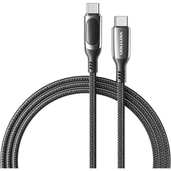 USB-C-kaapeli - VENTION - 1.2m - 5A - LED-näyttö - Puuvillakudottu Sort