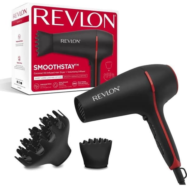 Sæde-hårføner Revlon SMOOTHSTAY COCONUT RVDR5317E Sort og rød