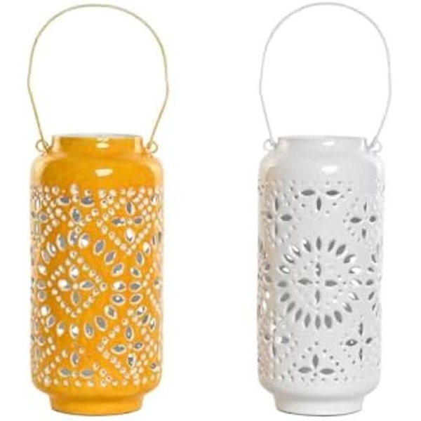 Ljushållare - HOME ESPRIT - Gul Vit - Järn - 15 x 15 x 33 cm - 2 st. Flerfärgad