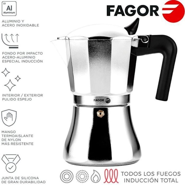Expresso-kahvinkeitin - FAGOR - Cupy - Alumiini - 9 kuppia - Induktioyhteensopiva