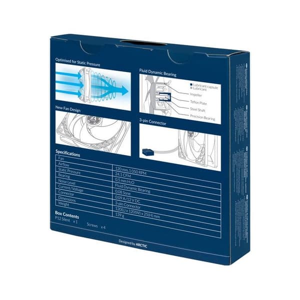 "Køler - ARCTIC - P12 Silent - 12 cm - 1050 o/min - 0,08 sone"