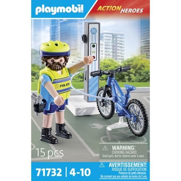PLAYMOBIL 71732 Polkupyöräpoliisi latauspisteellä, Action Heroes, Poliisit, 15 osaa, Sopii yli 4-vuotiaille Flerfärgad