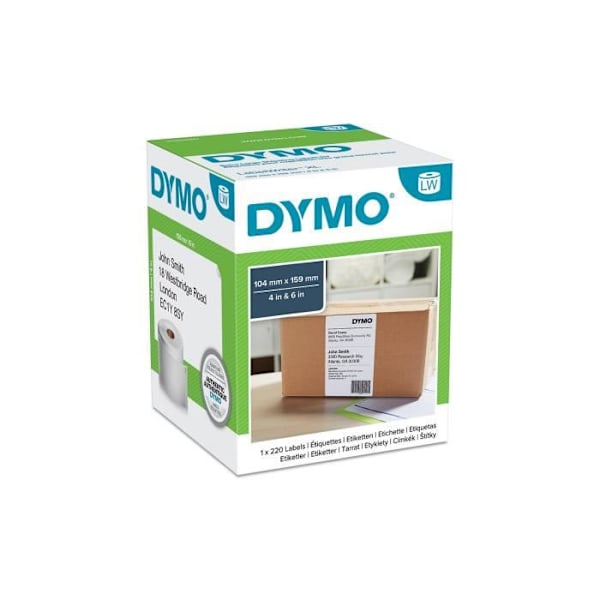 DYMO LabelWriter - Æske med 1 rulle med 220 forsendelsesetiketter - Meget stort format - 104 mm x 159 mm