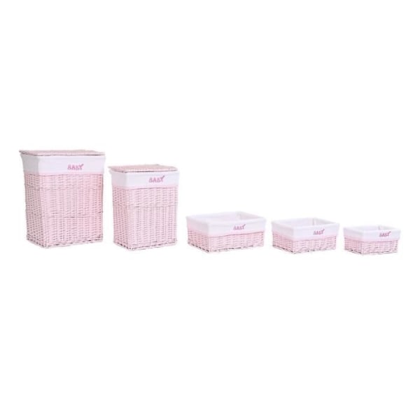 set med rosa polyester flätade barnkorgar (44 x 34 x 56 cm)