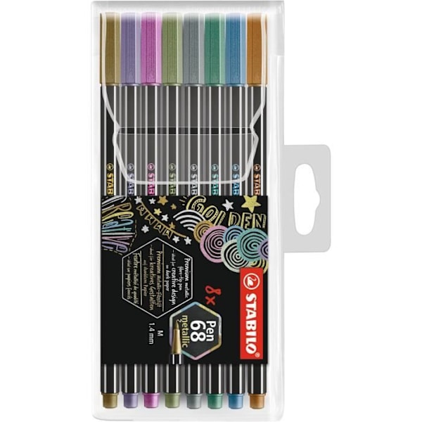 Påse x 8 STABILO Pen 68 metallmarkörer - 1 silver + 1 guld + 1 koppar + 1 metallisk blå + 1 metallic grön + 1 lila Flerfärgad