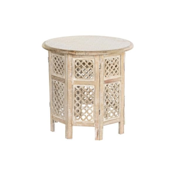 Sidebord - Mangotræ - Hvid - Brune blomsterprint
