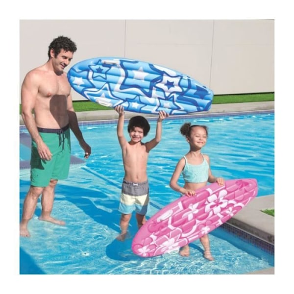 Oppustelig surfebræt - Vinyl - 114 x 46 cm - Lyserød eller Blå - Udendørs brug - Unisex Rosa eller blå (slumpmässig leveran