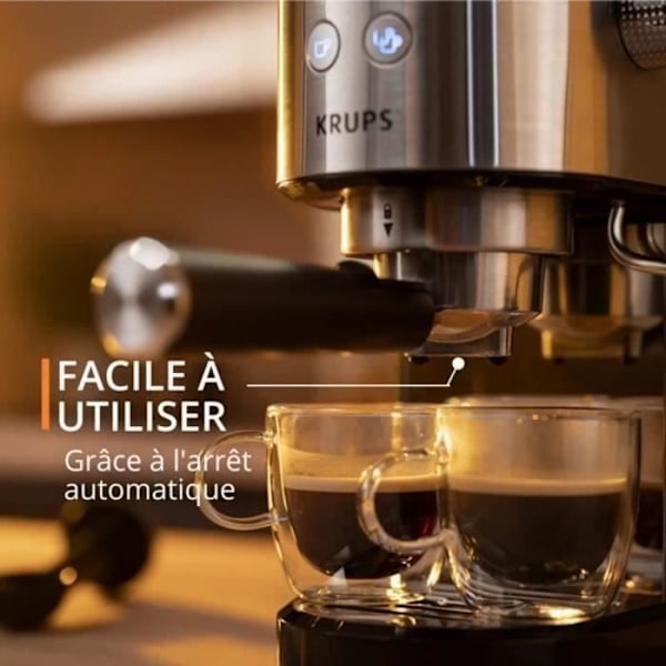 Espresso kaffemaskine - KRUPS - XP444C10 - Rustfrit stål - 2 kopper - Automatisk slukning Rostfritt stål