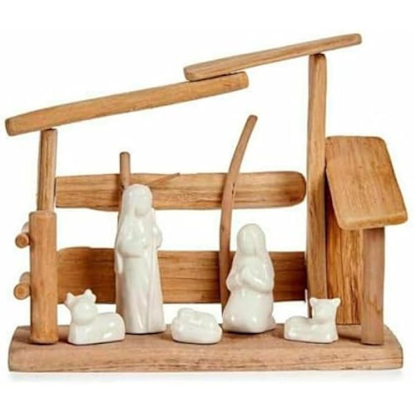 Krist+ Naturlig hvid julekrybbe i keramisk træ 10 x 21 x 25 cm (2 enheder)