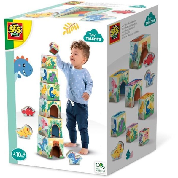 Dinohahmoilla varustettu pinottava torni - Tarkkuuspeli - SES CREATIVE - Kolmella dinohahmolla varustettu pinottava torni. Flerfärgad