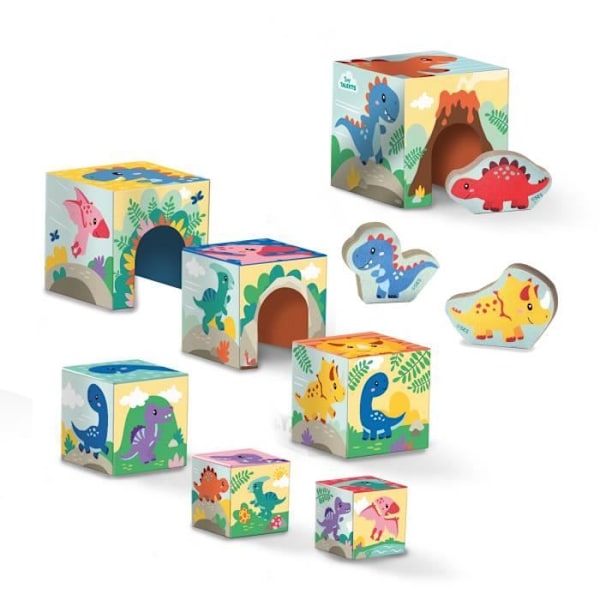 Staplingsblockstorn med dinosauriefigurer - Skicklighetsspel - SES CREATIVE - Staplingstorn med 3 dinosauriefigurer. Flerfärgad