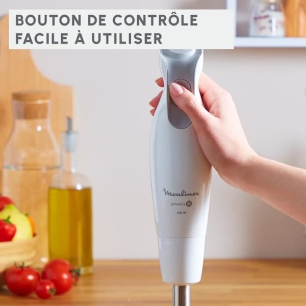 MOULINEX Daily Chef Stavblender, 600 W, 2 hastigheder, Ergonomisk, Stænksikker fod i rustfrit stål, 4 knive Powelix DD551110