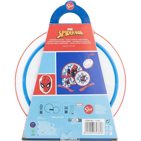 Tataway 5-osainen Marvel-pöytäsarja punaisena ja sinisenä, Spiderman-lautaset, lasiset aterimet