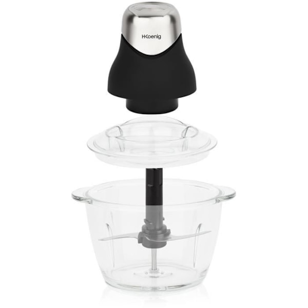 Mini elektrisk hakker - H.Koenig - LEO8 - 320 W - Glasbolle 1 L - Blade i rustfrit stål - Mat sort og krom