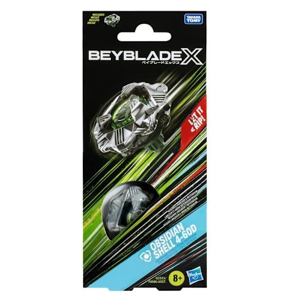 Beyblade X Pack Obsidian Shell 4-60D, äkta Takara Tomy försvarstopp, Från 8 år Flerfärgad