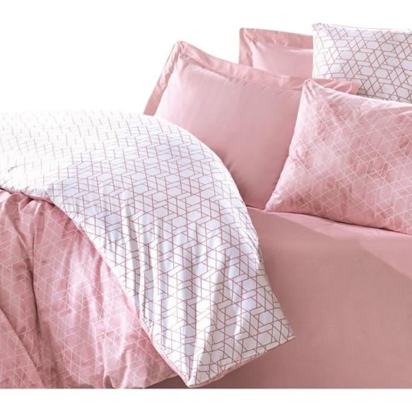 Sängkläder - 1 duvetöverdrag 220 x 240 cm + 2 örngott 60 x 60 cm - 100% förstärkt bomull - Rosa Rosa