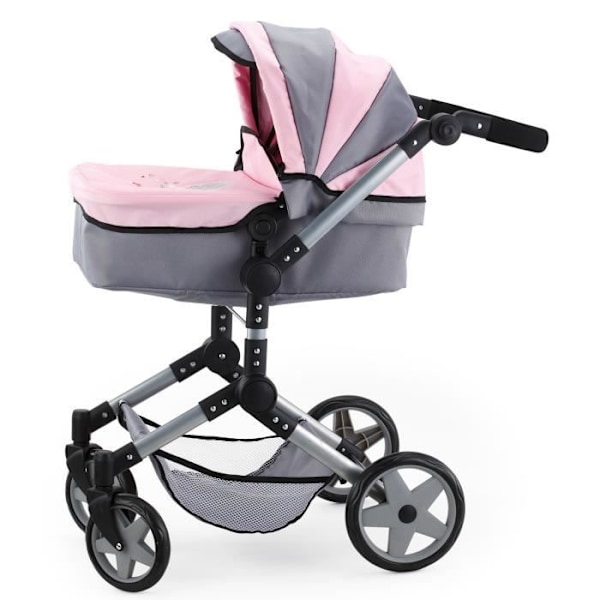 Barnvagn till BAYER Grand docka - Neo Pro - Justerbar - Grå/Rosa - 51-89 cm Grå/rosa
