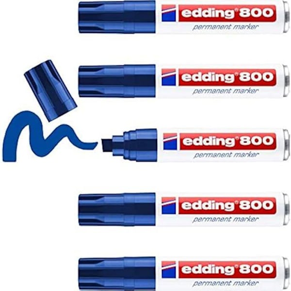 Permanent markør - edding - 800 - blå - mejslet spids 4-12 mm - sæt med 5 stk. Blå