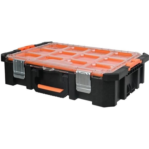 Organisaattorilaukku - TOOD - 12 irrotettavaa lokeroa - Läpinäkyvä kansi - 53x37x13 cm svart/orange