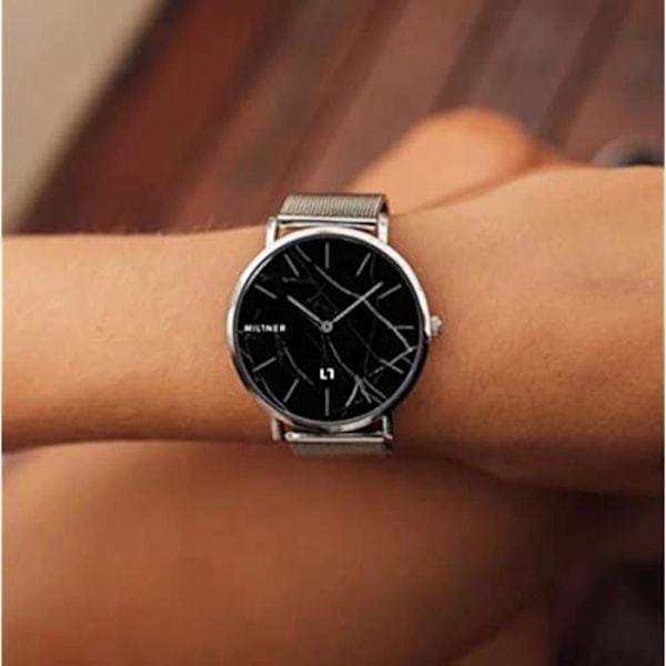 Ur - MILLNER - Camden - Sort marmor - Japansk kvarts - 39 mm Marmor, Silver, Svart