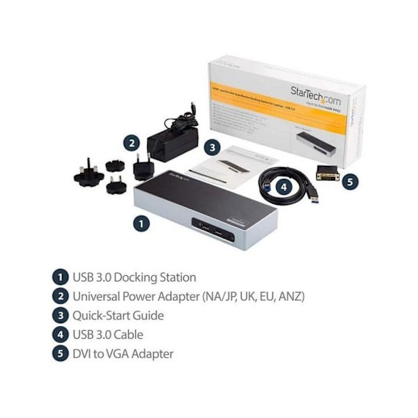 USB 3.0 dockingstation - StarTech.com - DK30ADD - Dobbelt display - HDMI, DVI, VGA - Kompakt