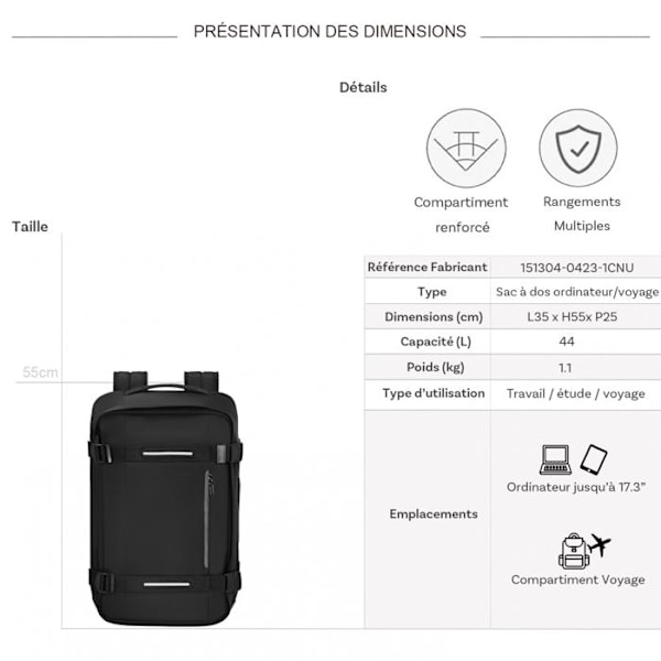 Rejsetaske - AMERICAN TOURISTER - Urban Track - 55 cm - 44 L - Asphalt Sort