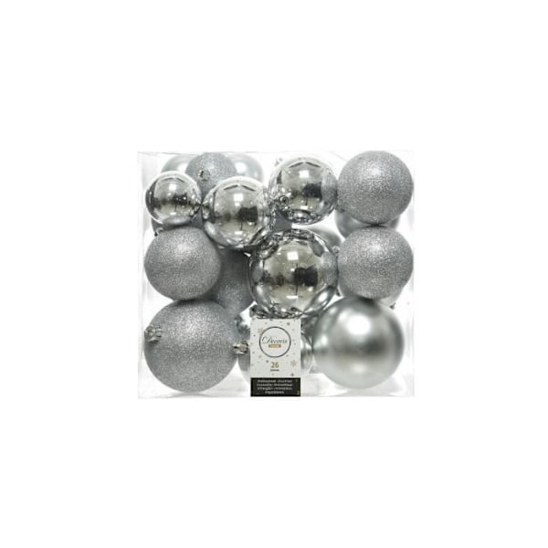 Dekorative kugler - GENERISK - Kasse med 26 sølvkugler - Ø6cm/Ø8cm/Ø10cm - Jul - Blandet Silver