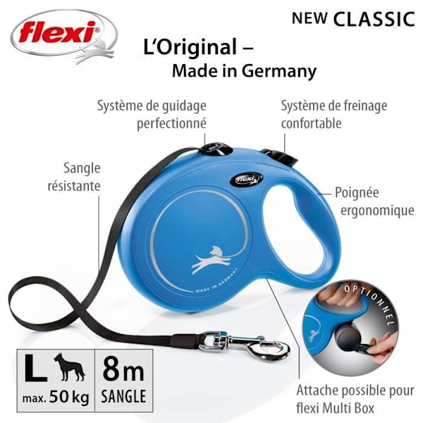 Snor New Classic L Tape 8 m blå Flexi CL30T8-251-BL-20 Blå