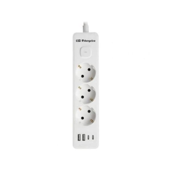Regleta Orbegozo EN 3100 3 stik til strøm 2 USB 2 USB-C kabel 1.4m hvid
