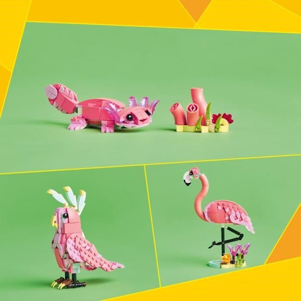 LEGO Creator 31170 3-i-1 Vilda djur: Flamingo - Leksak för flickor från 8 år Rosa, gul, svart