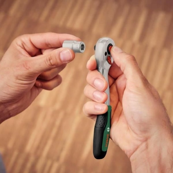 Bosch 57:n ratastasetti 1/4" + 1/2" (eri askareisiin; 55 tarviketta; korkea vääntömomentti; pehmeä kahva; kuljetuslaatikko)