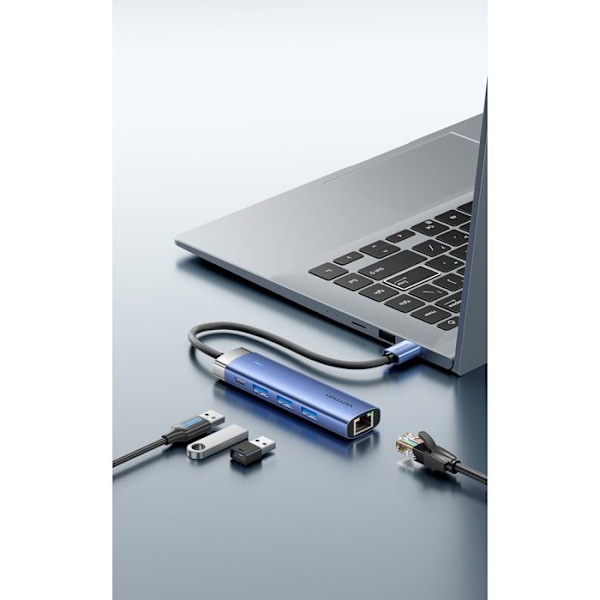 Vention 5-i-1 USB 3.0 til RJ45/3xUSB 3.0/USB-C Blå Aluminium Legering Type