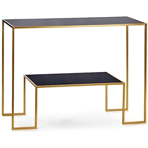 Sort og guld dobbeltbakke indgangskonsol - WADIGA - Geometrisk - Metal - 112 cm - Glas
