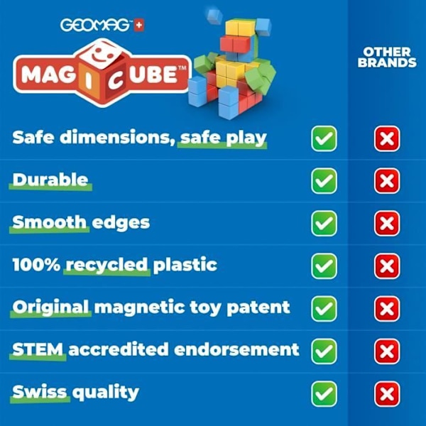Magnetiska block - GEOMAG - Magicube 060 - 6 bitar - Stapelbara - Återvunnen plast