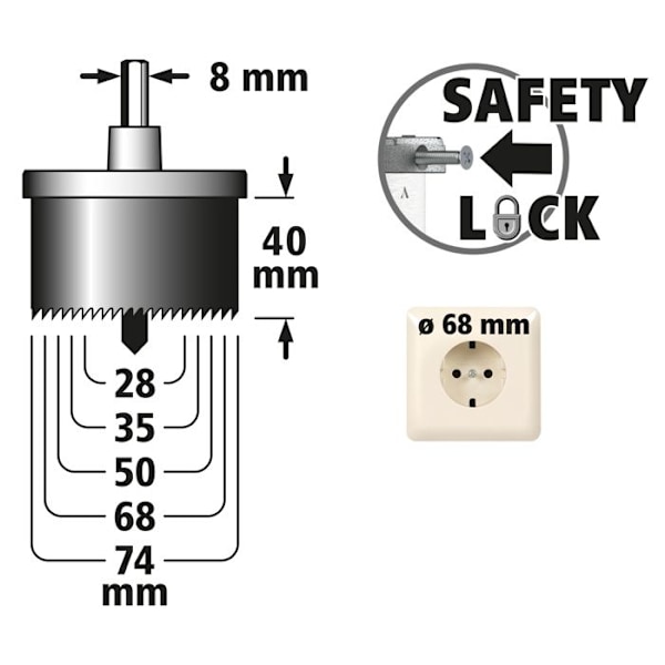 Hulsav med flere blade - wolfcraft - Diameter 28-74 mm - Skæredybde 40 mm - Bor 6 mm