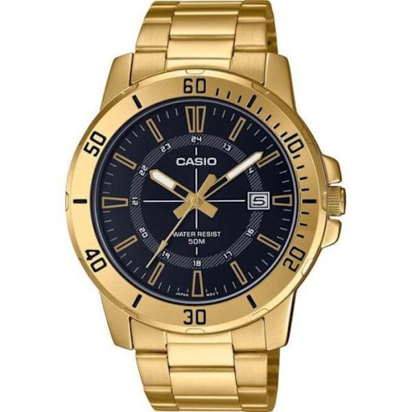 Casio – Vandtæt op til 50 meter – Guld urskive sort – Hele i rustfrit stål – MTP-VD01G-1CV