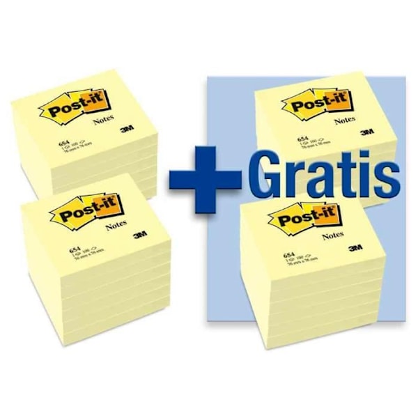 Post-it Noter - POST-IT - 76 x 76 mm - Gul - Pakke med 12 + 12 gratis - 100 ark pr. blok Gul
