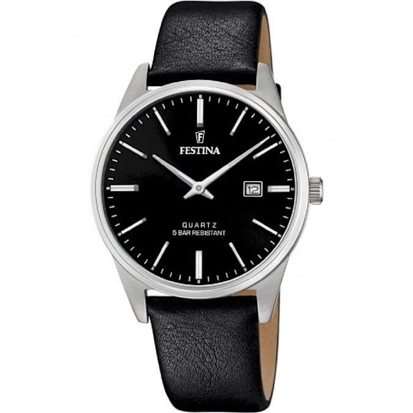Ur - Festina - F20512-4 - Sort Læder - Vandafvisende 5 ATM - Analog Skærm Silver, Svart