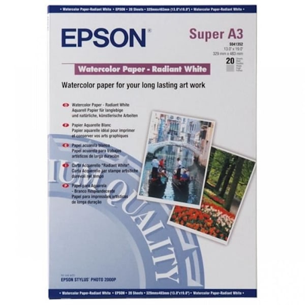 EPSON S041352 mat akvarelpapir - 190g / m2 - A3+ - 20 ark