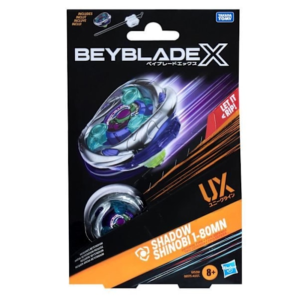 Beyblade X Starter Pack Shadow Shinobi 1-80MN UX med et forsvars-topp og launcher, fra 8 år. Flerfärgad