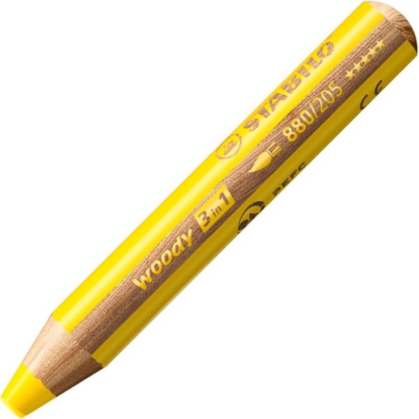 Farvekridt - Stabilo - Woody 3in1 - Gul - Aquarellabel - Fedt kridt