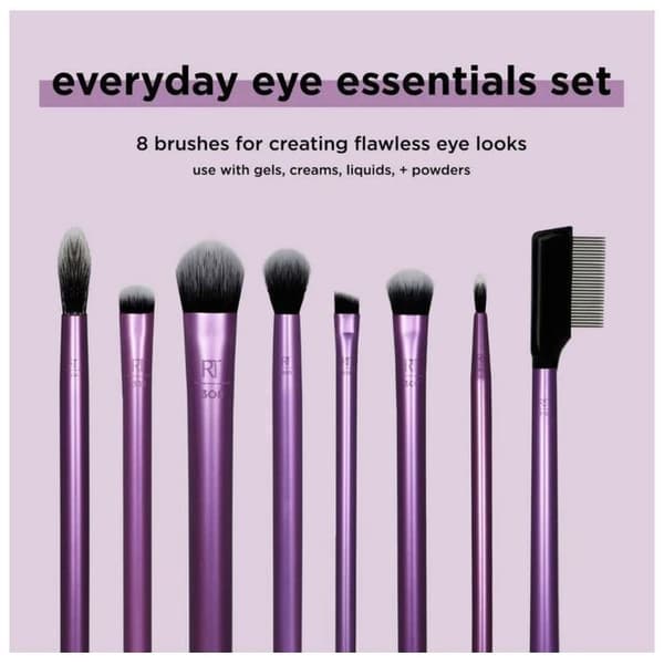 Makeup børste - Real Techniques - Eye Essentials - 8 dele - Rosa farve - Perfekt øjenmakeup Violet