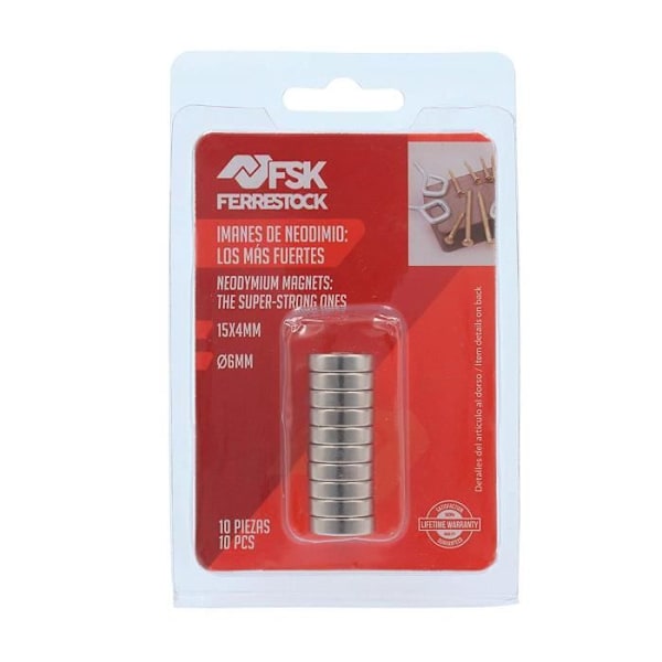 Ferrestock fskndc007 10 kpl 15 x 4 mm pyöreitä neodyymimagneetteja 6 mm reiällä - 8430025021797