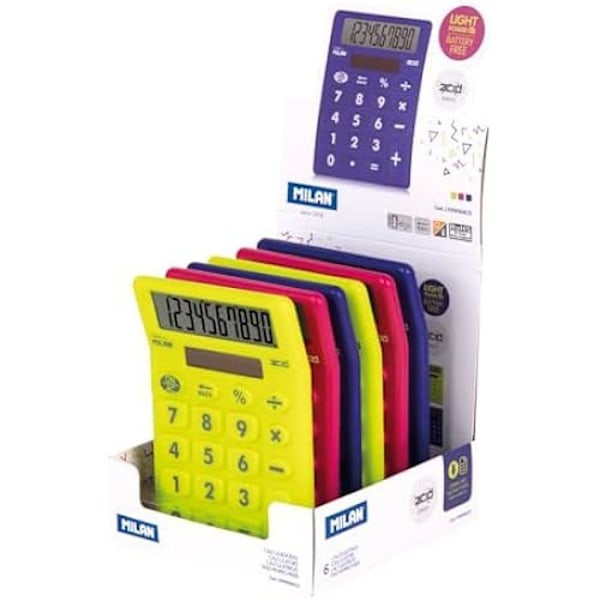 Desktop Lommeregner - MILAN® - Acid Series - 10 cifre - Assorterede farver - Dobbelt strømforsyning Diverse
