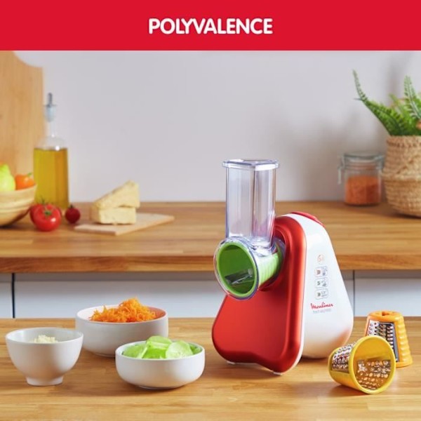 MOULINEX Fresh Express Sähkövihannesleikkuri, 3-in-1 raastin, Värilliset kartiot, Iso kouru, Valmistettu Ranskassa DJ753510