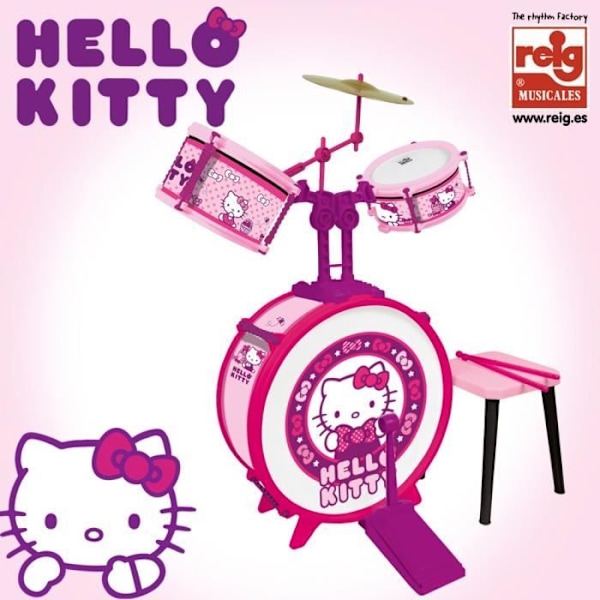 Musiikkilelu - HELLO KITTY - Rummut ja vaaleanpunainen jakkara - 3 elementtiä istuimella Lyserød