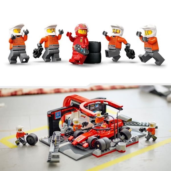 LEGO City 60443 F1 Pit Stop med Ferrari-bil - Leksak för pojkar från 6 år och uppåt röd svart