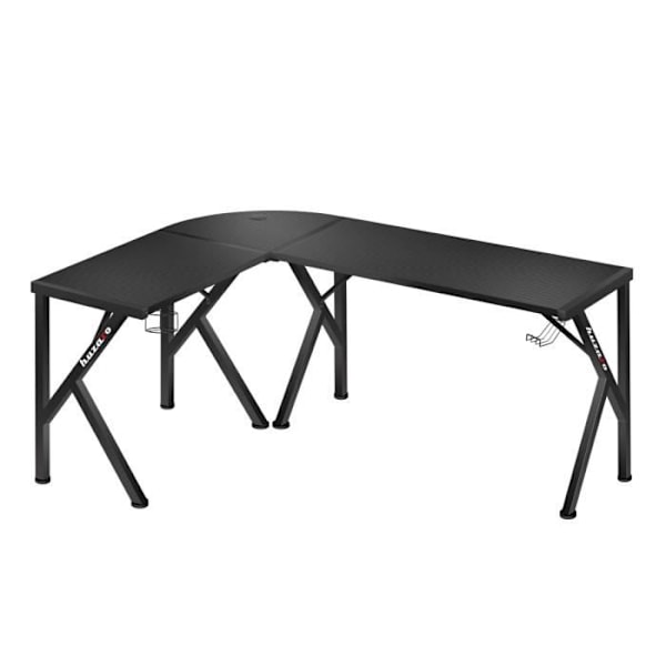 Bureau Gaming - HUZARO - HERO 6.3 Musta - Ergonominen kulmatyöpöytä teräksestä ja hiilestä musta