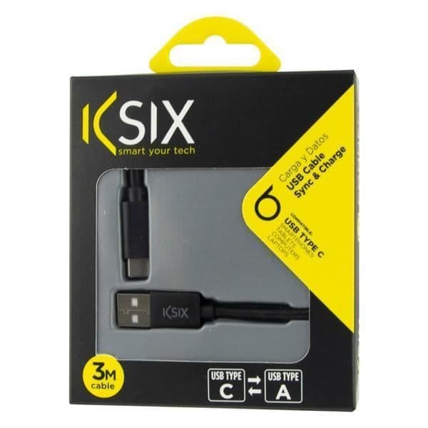 USB-C kaapeli USB:lle - KSIX - 3 m - Musta - USB-C liitin - USB liitin